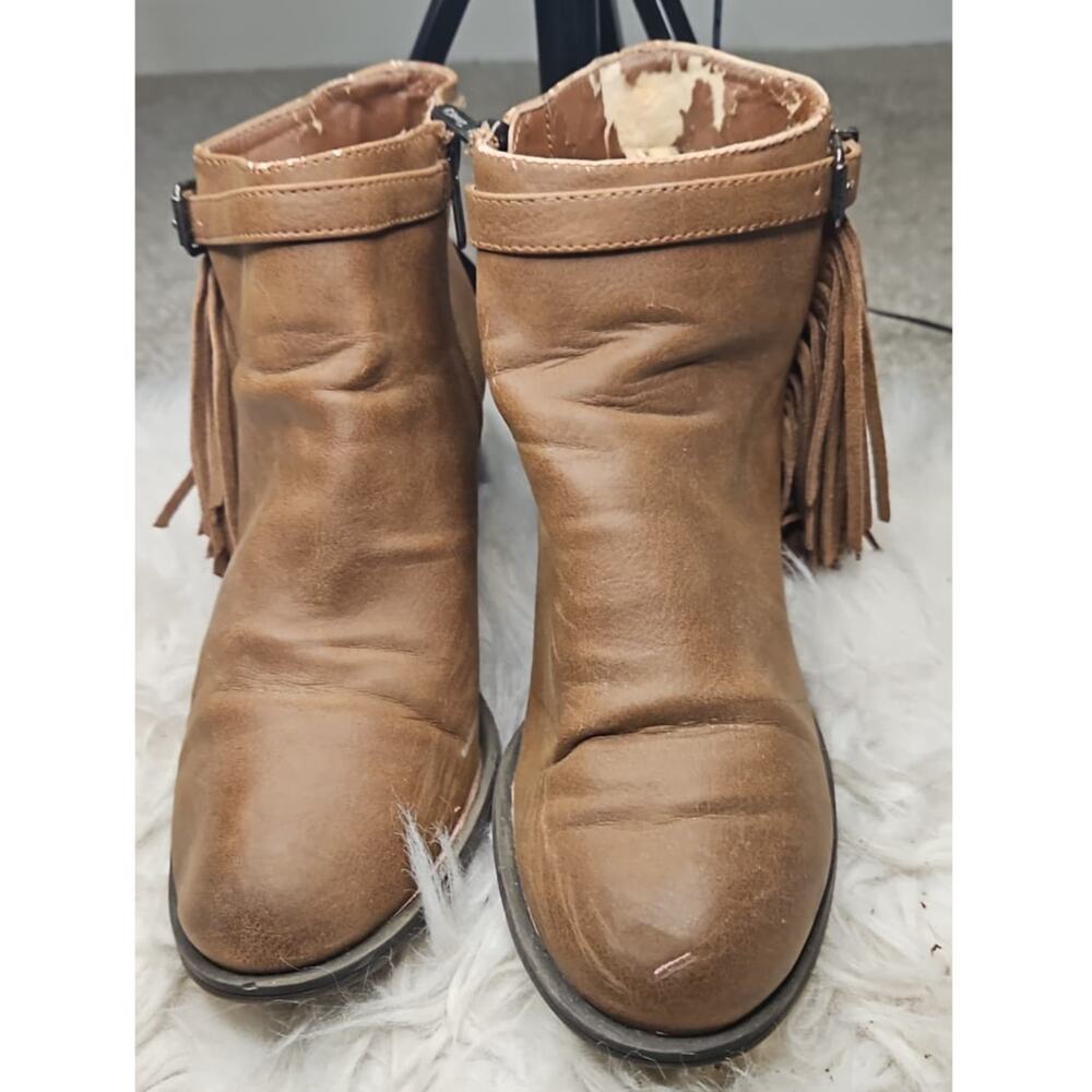 Circus by Sam Edelman Jolie Fringe Boots Saddle Brown 7.5M Zip Ankle Booties - Picture 3 of 7